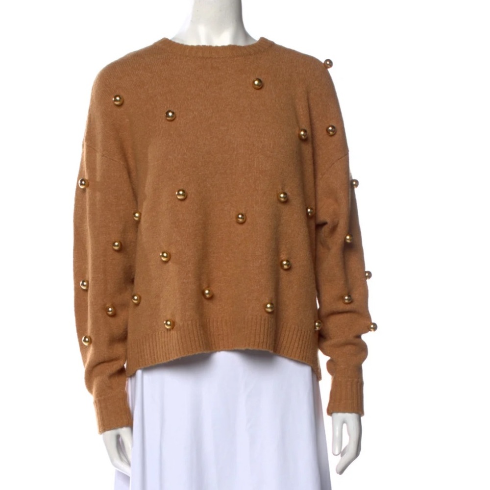 Alice and Olivia camel sweater with decorative gold balls
